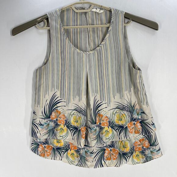 Entro Womens Tank Top Blouse Medium M Blue Yellow Green Floral Flowy - Picture 1 of 6